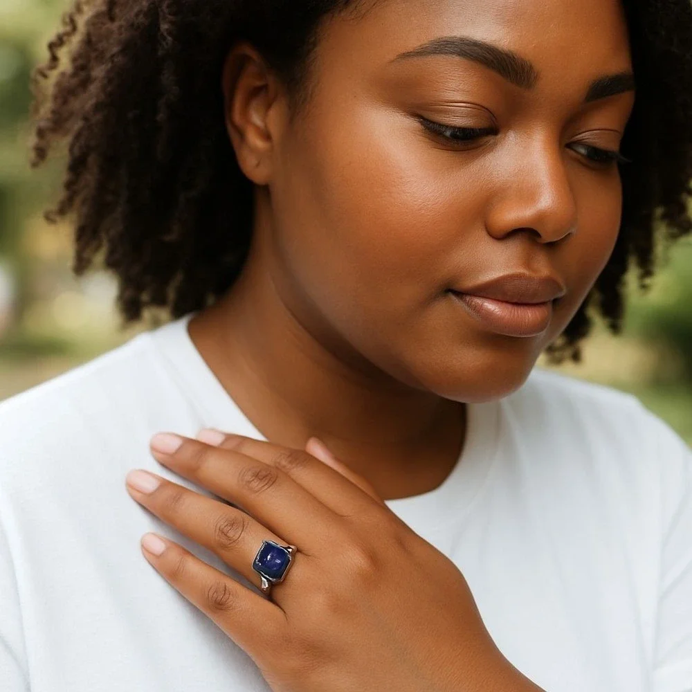 Kyanite Calming Spirital Crystal‎ Blue Shimmer RING 925 Adjustable